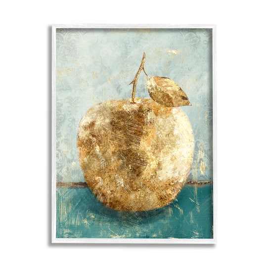 Stupell Industries Golden Apple Painting Wall Art in White Frame
